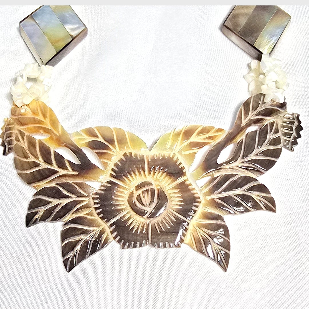 Natural Mother of Pearl Shell Boho Beachy Classic Statement Unique One of A Kind Chunky Necklace