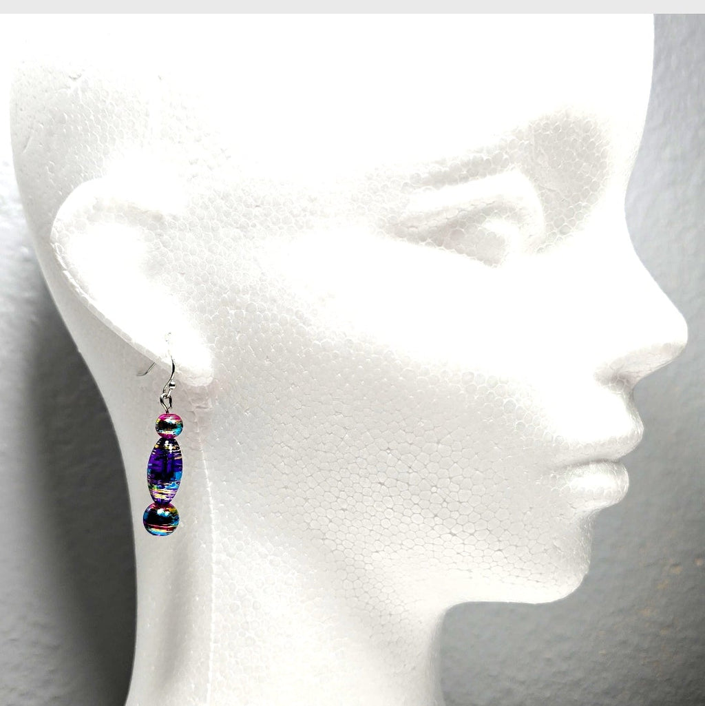 Multi-colored Purple Handpainted Murano Glass Drop Earrings with Gold Accents