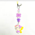 Whimsical Kawaii Hello Kitty Resin Pastel Purple and Yellow Cute Girly Giftable Keychain or Phone Bag Charm