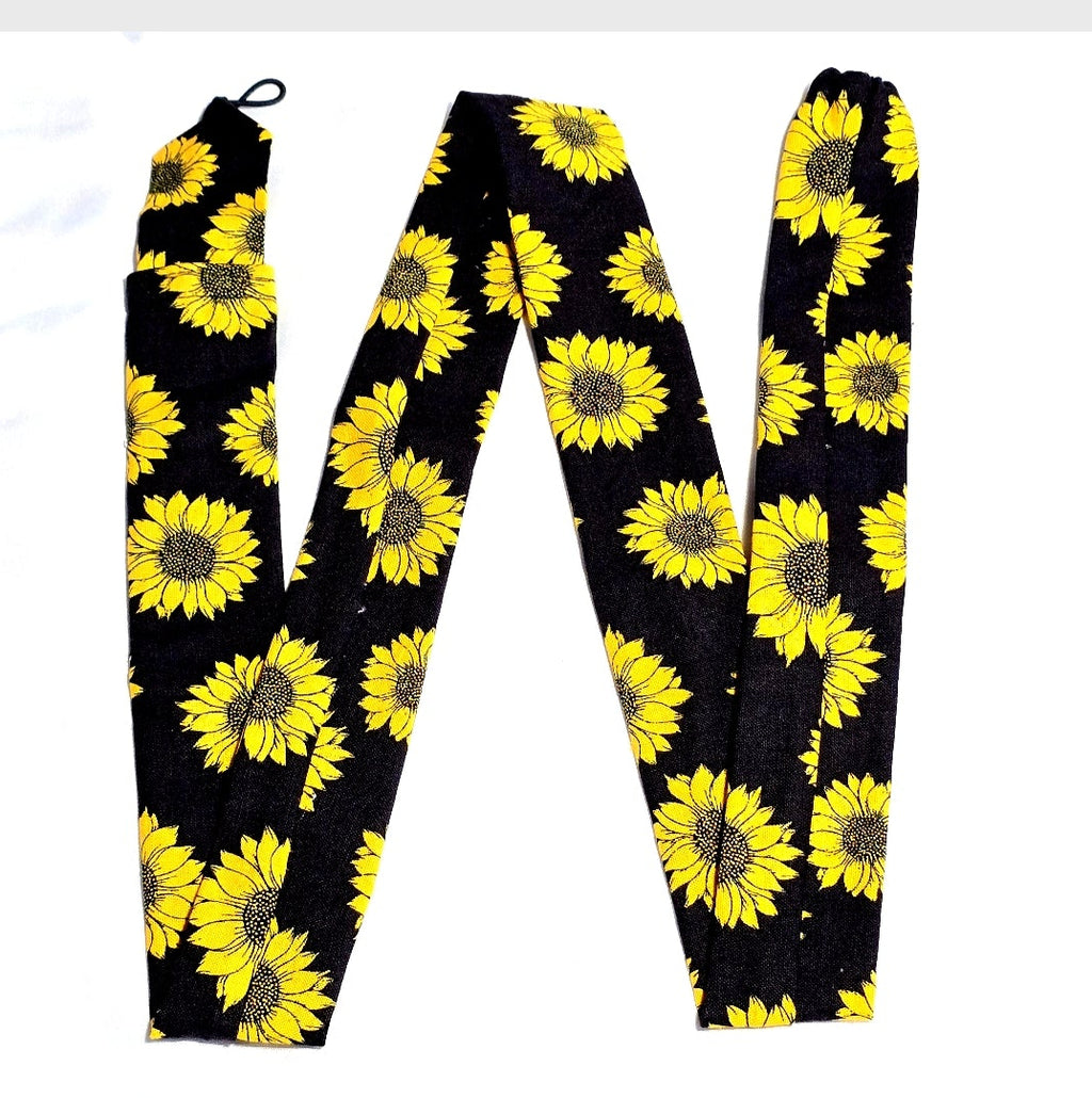 Sunflower Print Stethoscope Cover Scrunchie - Black & Yellow