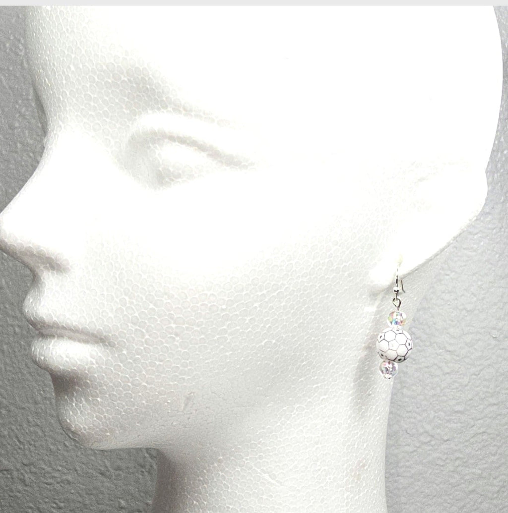 Soccer Ball Acrylic Beaded Sporty Fashion Dangling Drop Earrings. Soccer player, fan, cheerleaders, mom