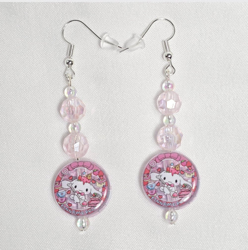 Cinnamoroll pink beaded dangling drop  earrings
