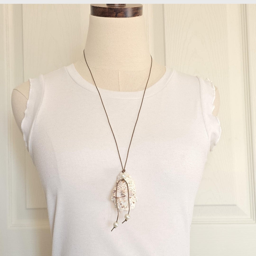Handmade Natural Conch Shell Super Long Necklace Boho Beach Summer Staple Necklace