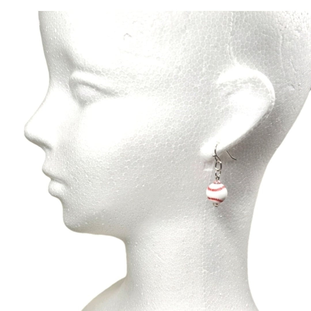 Baseball Acrylic Beaded Sporty Fasion Dangling Drop Earrings. Baseball player, fan, cheerleaders