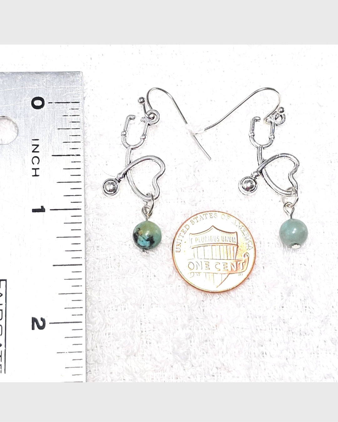 Heartbeat  EKG, Stethoscope Dangling Earrings with African Turquoise for Medical Professionals . Nurse's Gift Idea