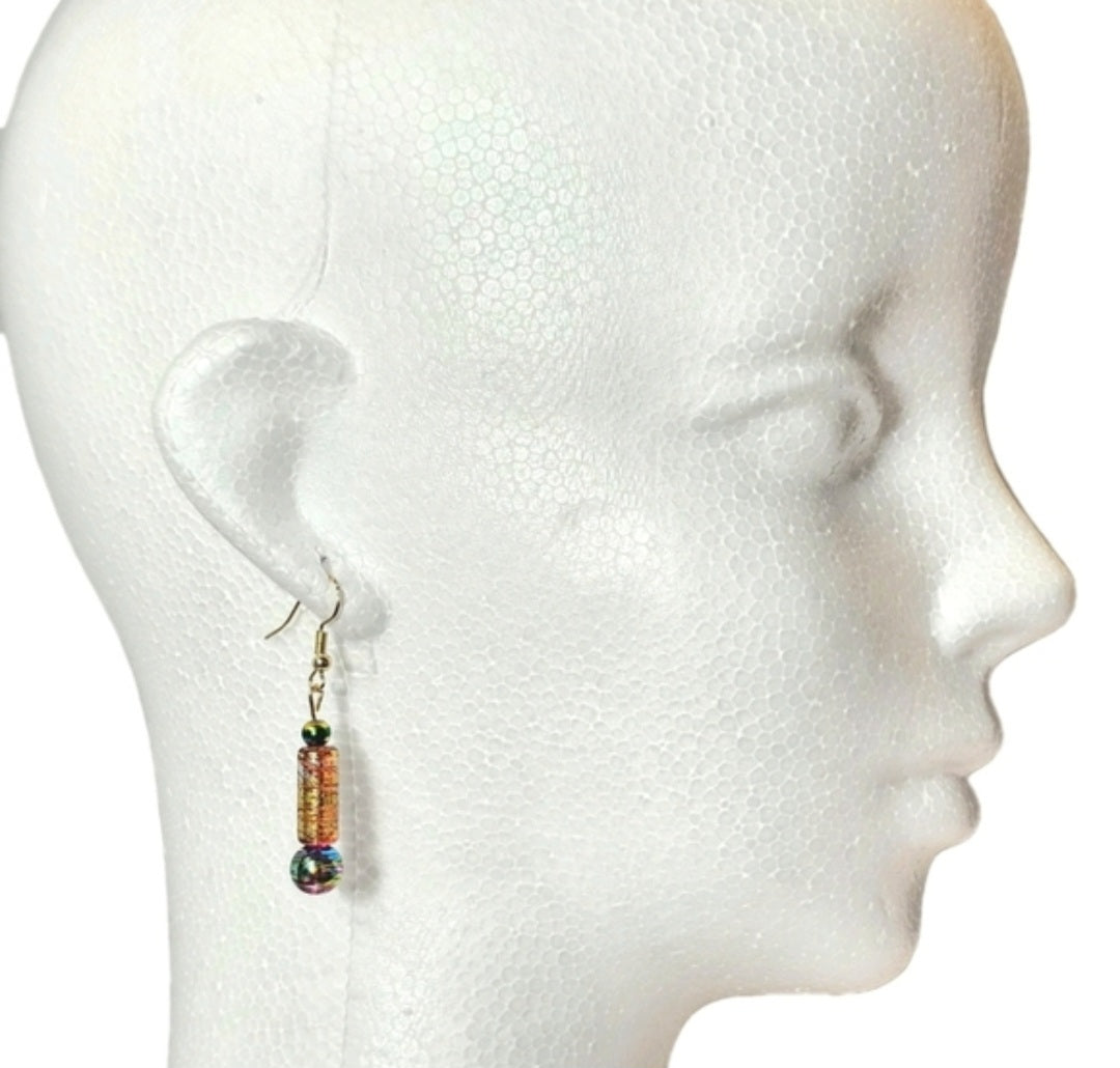 Mult-icolored Handpainted Murano Glass Drop Earrings with Gold Accents