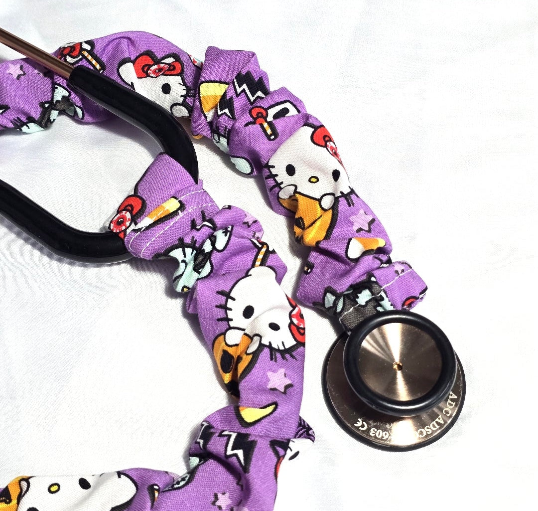 Handmade Purple Hello Kitty Halloween Stethoscope Sleeve Cover for Nurses Doctors and RTs: Washable Cotton Fun Cover