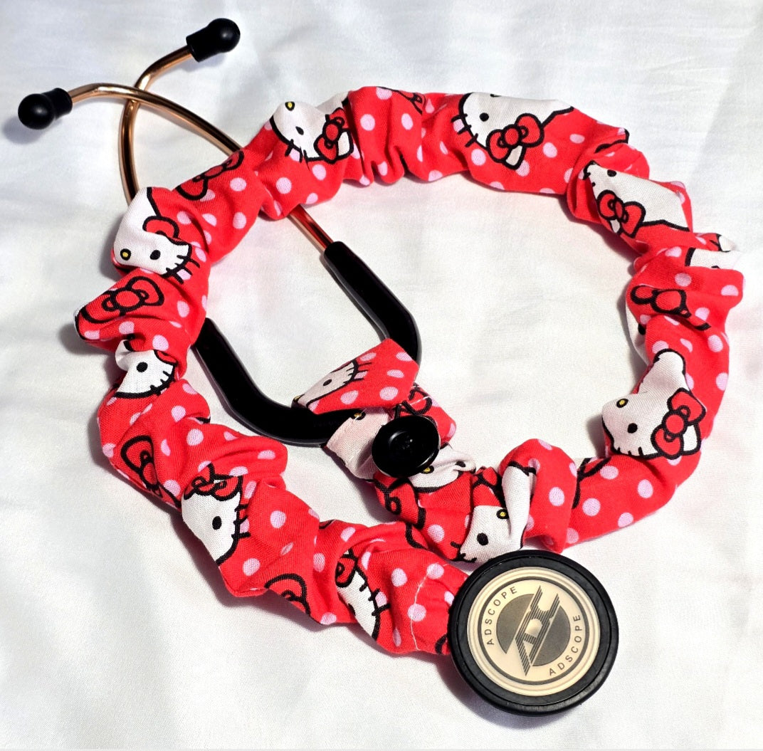Handmade Red Cotton Hello Kitty Washable Stethoscope Sleeve Cover. Nurse's , Doctor's,  Rat's Gift Idea
