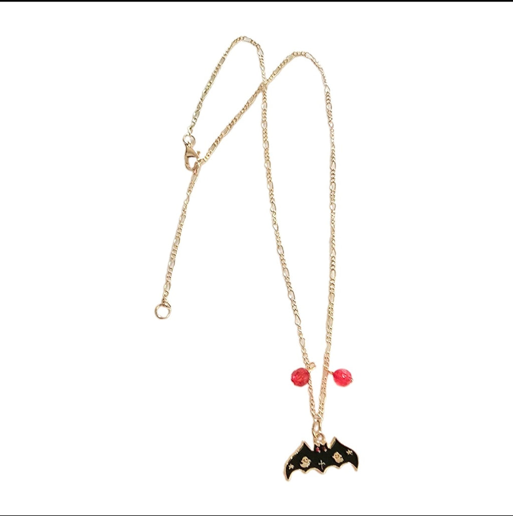 Handmade Enamel Bat Halloween Spooky Necklace