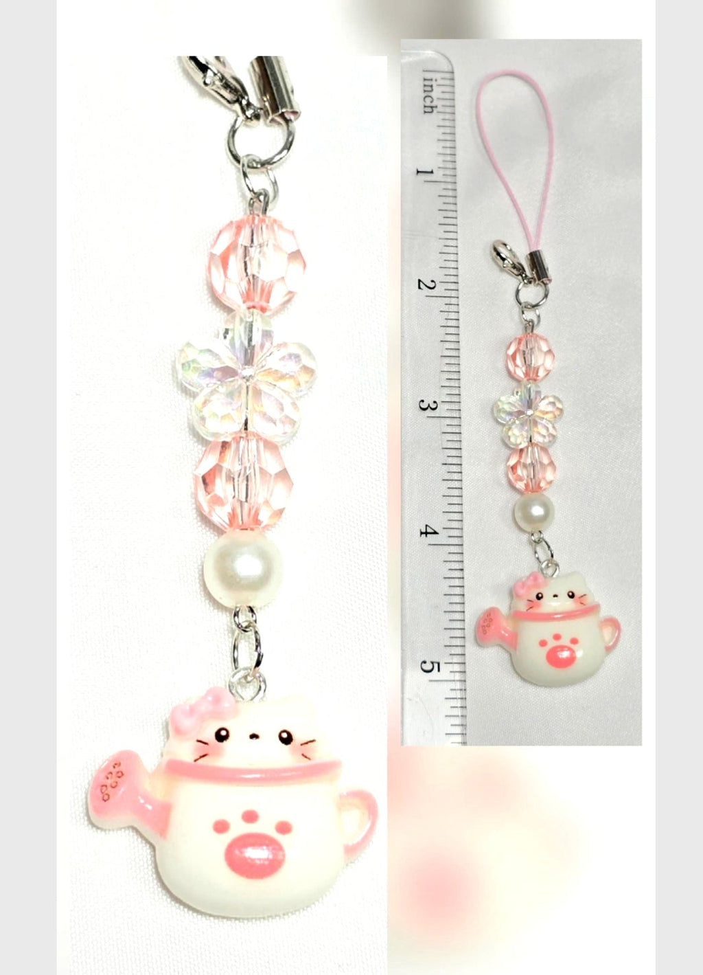 Whimsical Kawaii Hello Kitty Resin Pastel Pink Cute Girly Giftable Keychain or Phone Bag Charm