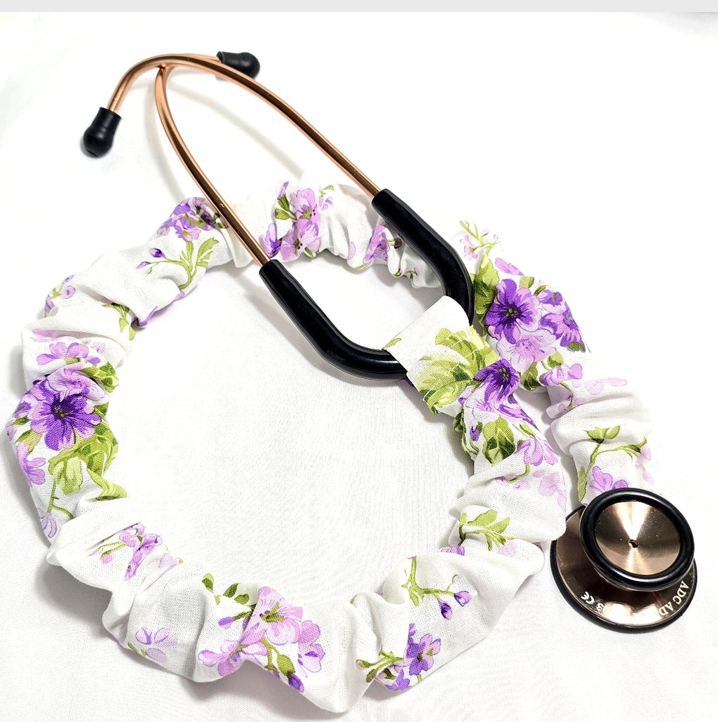 Handmade White with Purple Lavander Floral  Stethoscope Sleeve: Cotton Cover