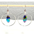 Handpainted Dichroic Blue Murano Glass Silver Hoop Drop Dangling Bohemian Artistic Earrings