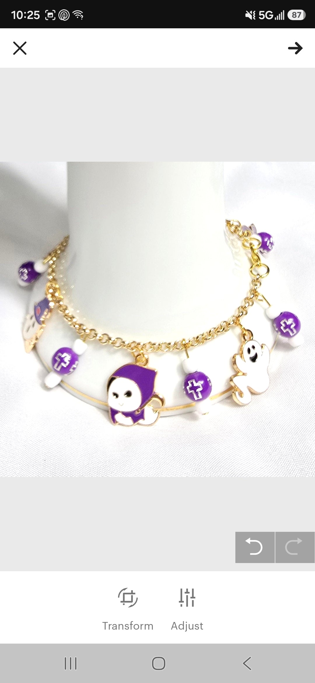 Fun Purple Ghost and Reaper Charm Beaded Bracelet: Halloween Aesthetic