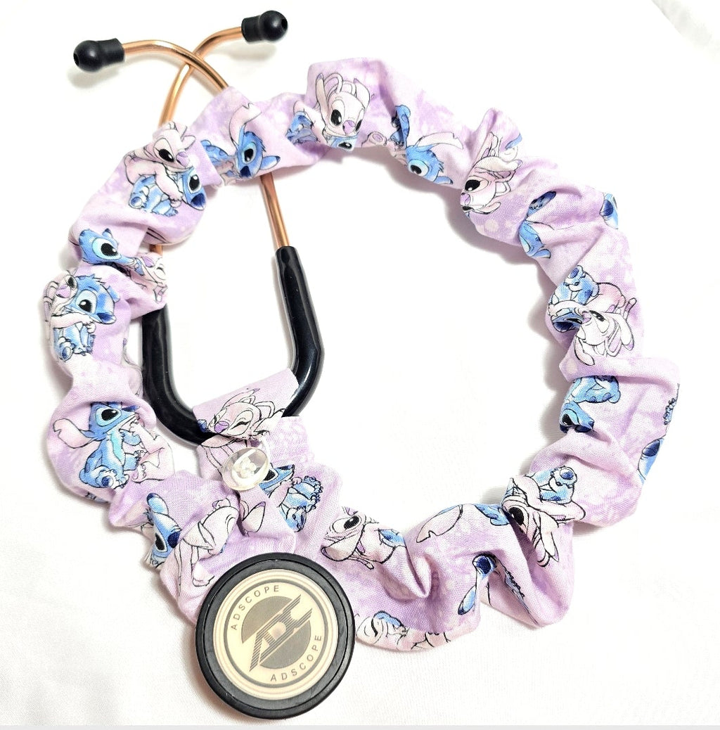 Handmade Pastel Lilac Lavander Stitch Print Stethoscope Cover - Cotton Accessory.  Gift for Nurses Doctors Students