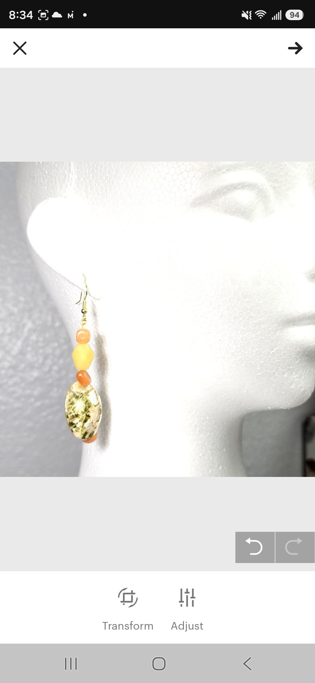 Beaded Abalone Natural shell earrings: mismatched coastal beach Bohenian statement earrings with  orange  and light green adventurine beads