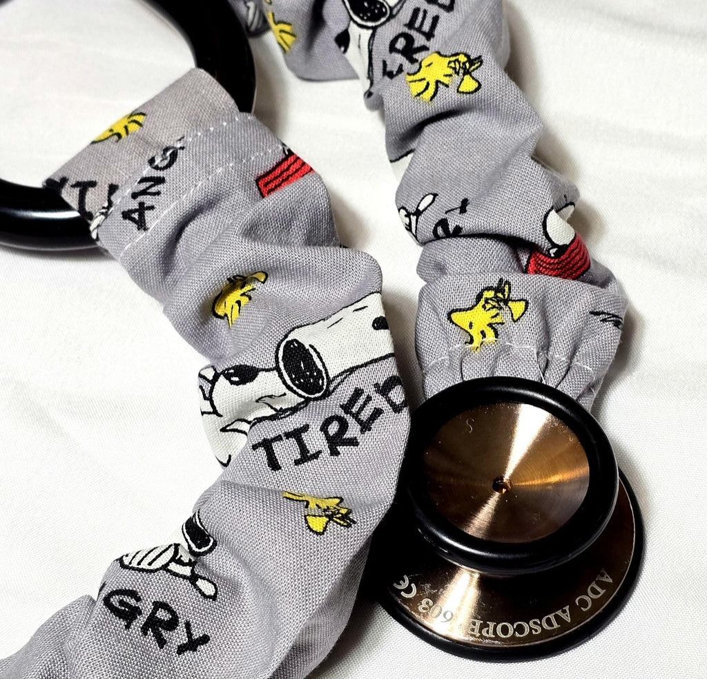 Handmade Gray Snoopy Peanuts Stethoscope Sleeve Cover- Cotton Accessory. Nurse's Doctor's RT'S gift