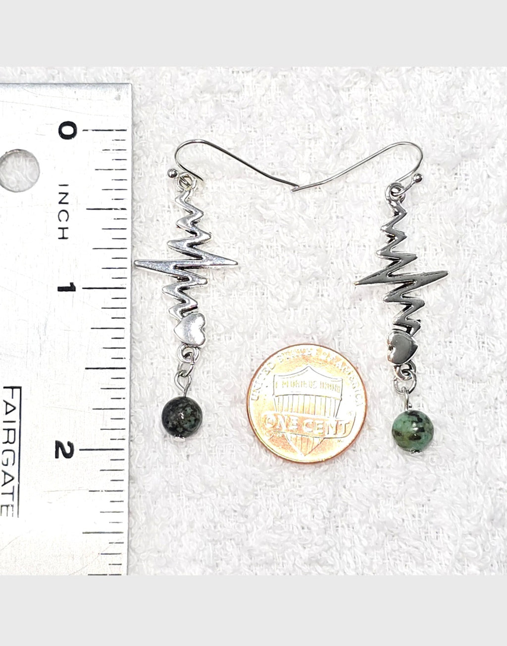 Heartbeat  EKG, Stethoscope Dangling Earrings with African Turquoise for Medical Professionals . Nurse's Gift Idea
