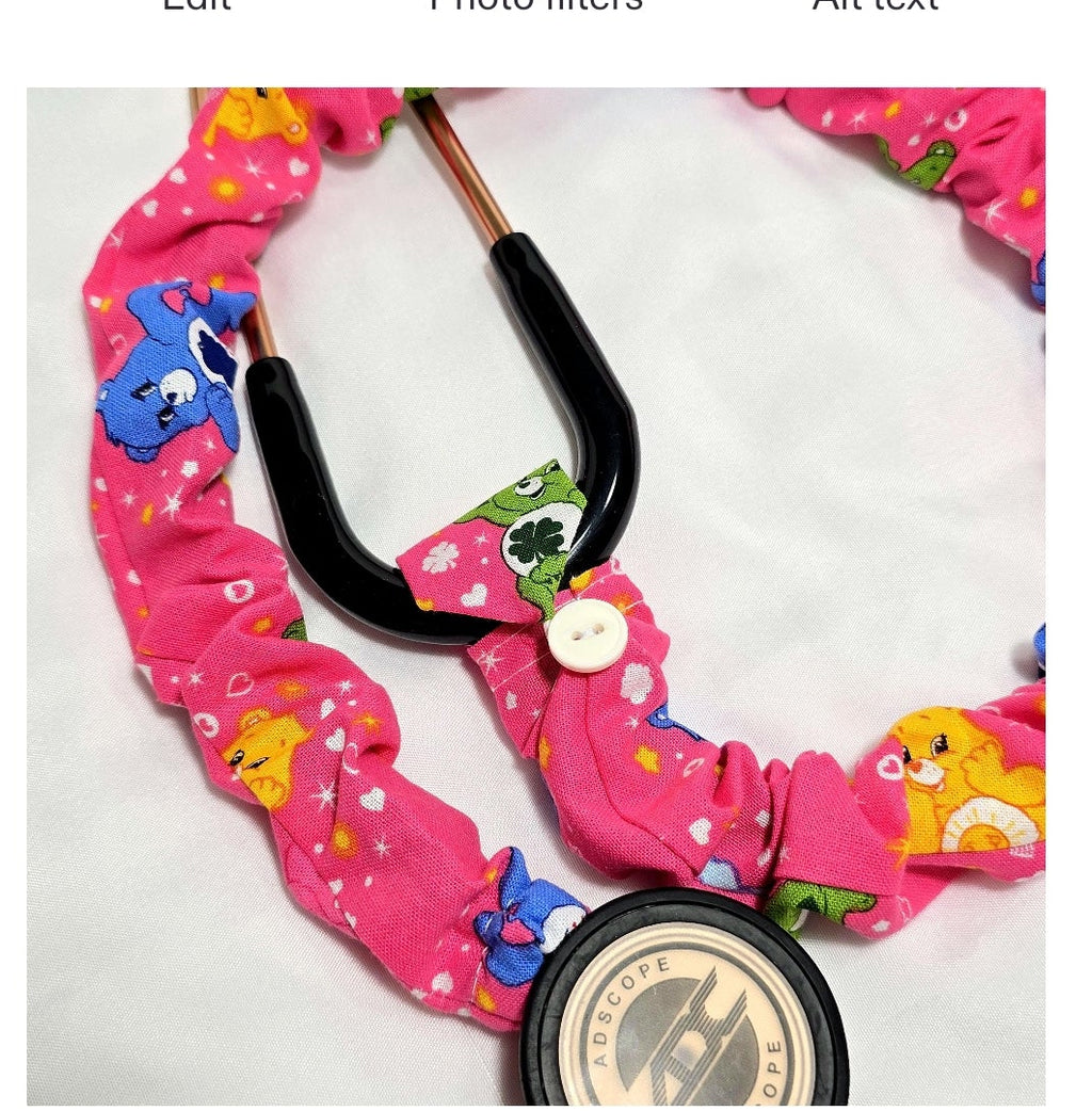 Handmade Vibrant Pink Care Bear Stethoscope Cover - Cotton Accessory
