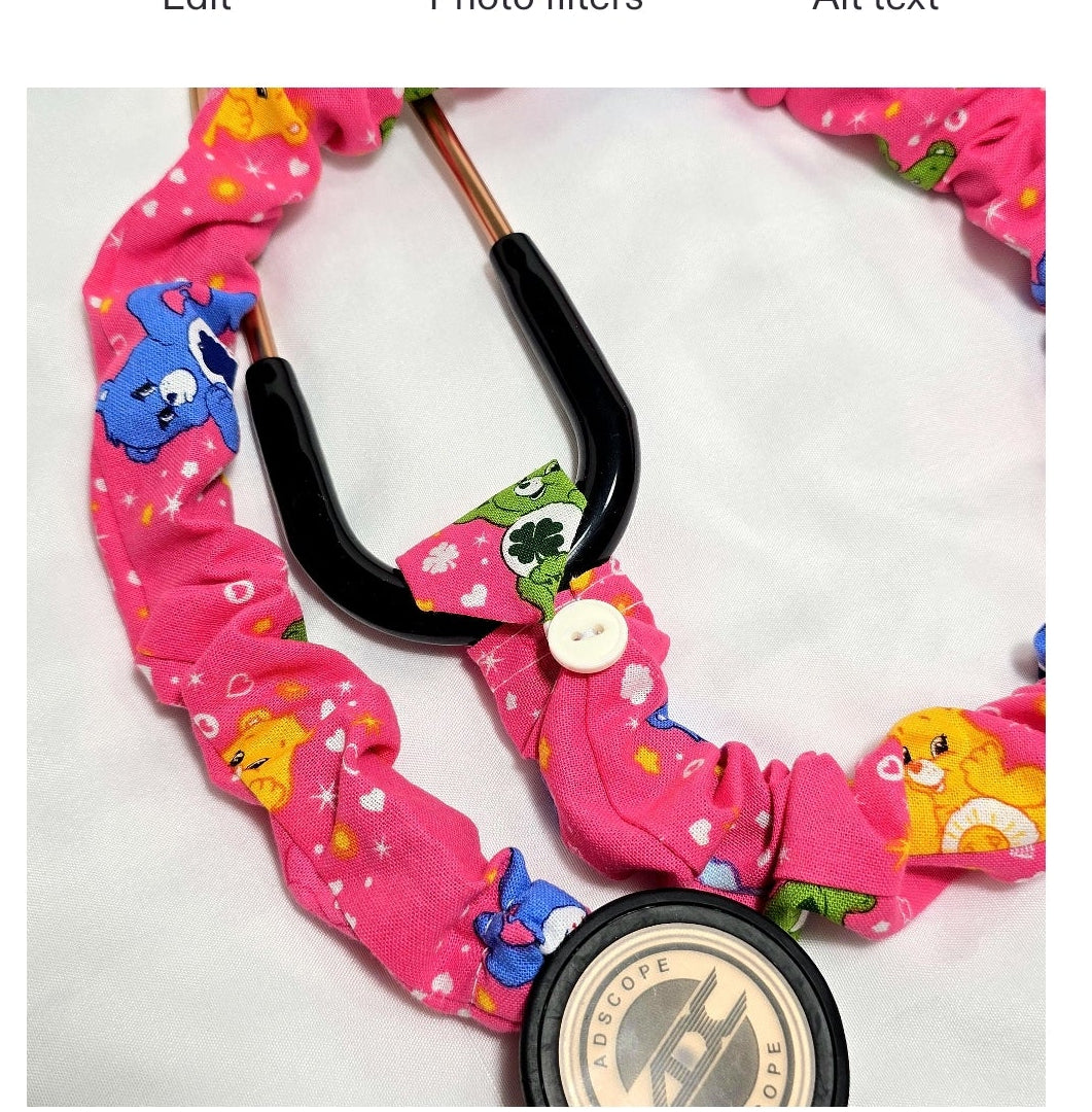 Handmade Vibrant Pink Care Bear Stethoscope Cover - Cotton Accessory