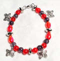 Gothic Butterfly Charmed bracelet: Handmade Red and Black Beaded Bracelet
