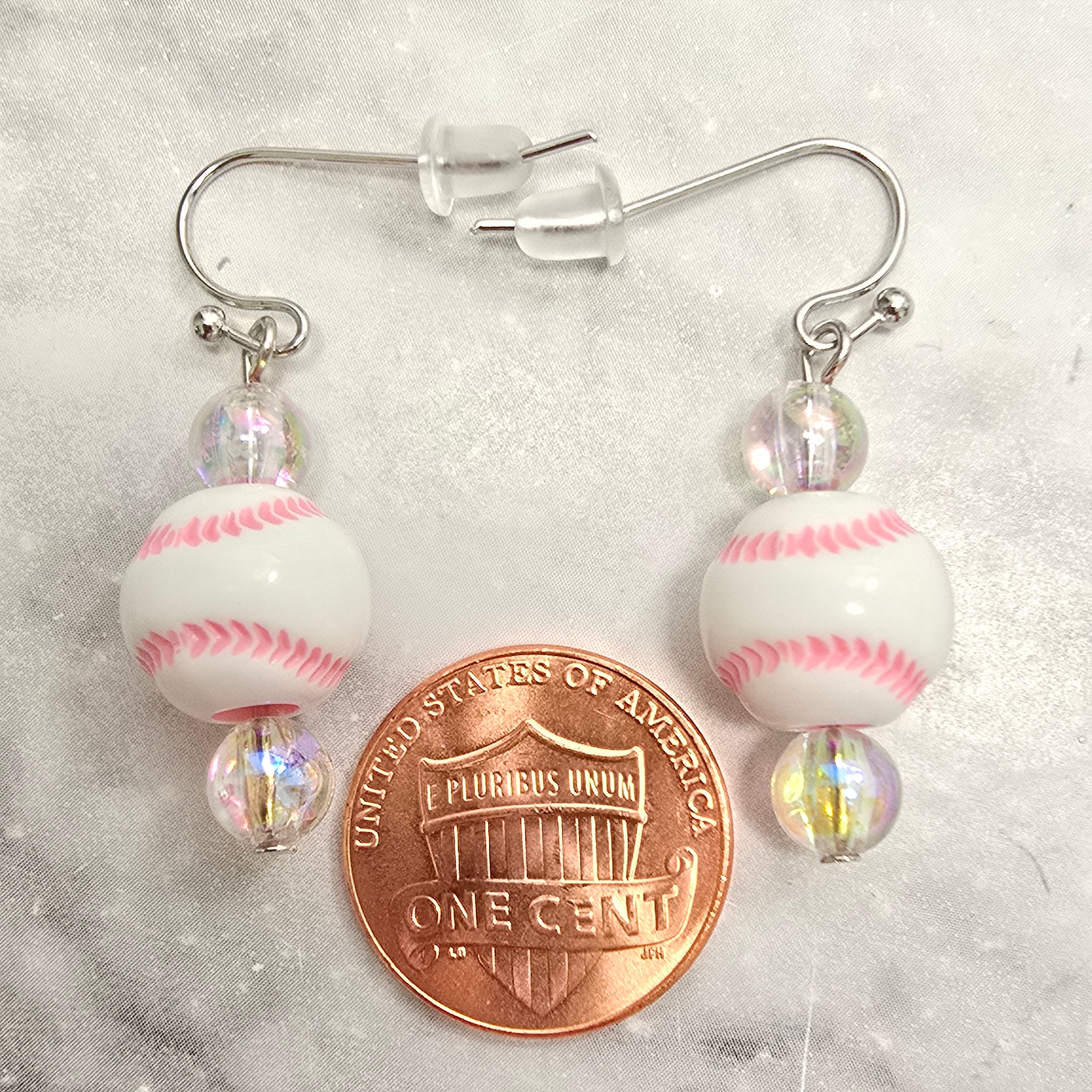 Pink Baseball Acrylic Beaded Sporty Fashion Dangling Drop Earrings. Baseball player, fan, cheerleaders , mom
