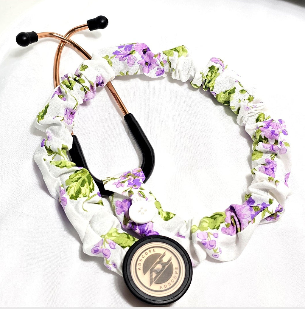 Handmade White with Purple Lavander Floral  Stethoscope Sleeve: Cotton Cover