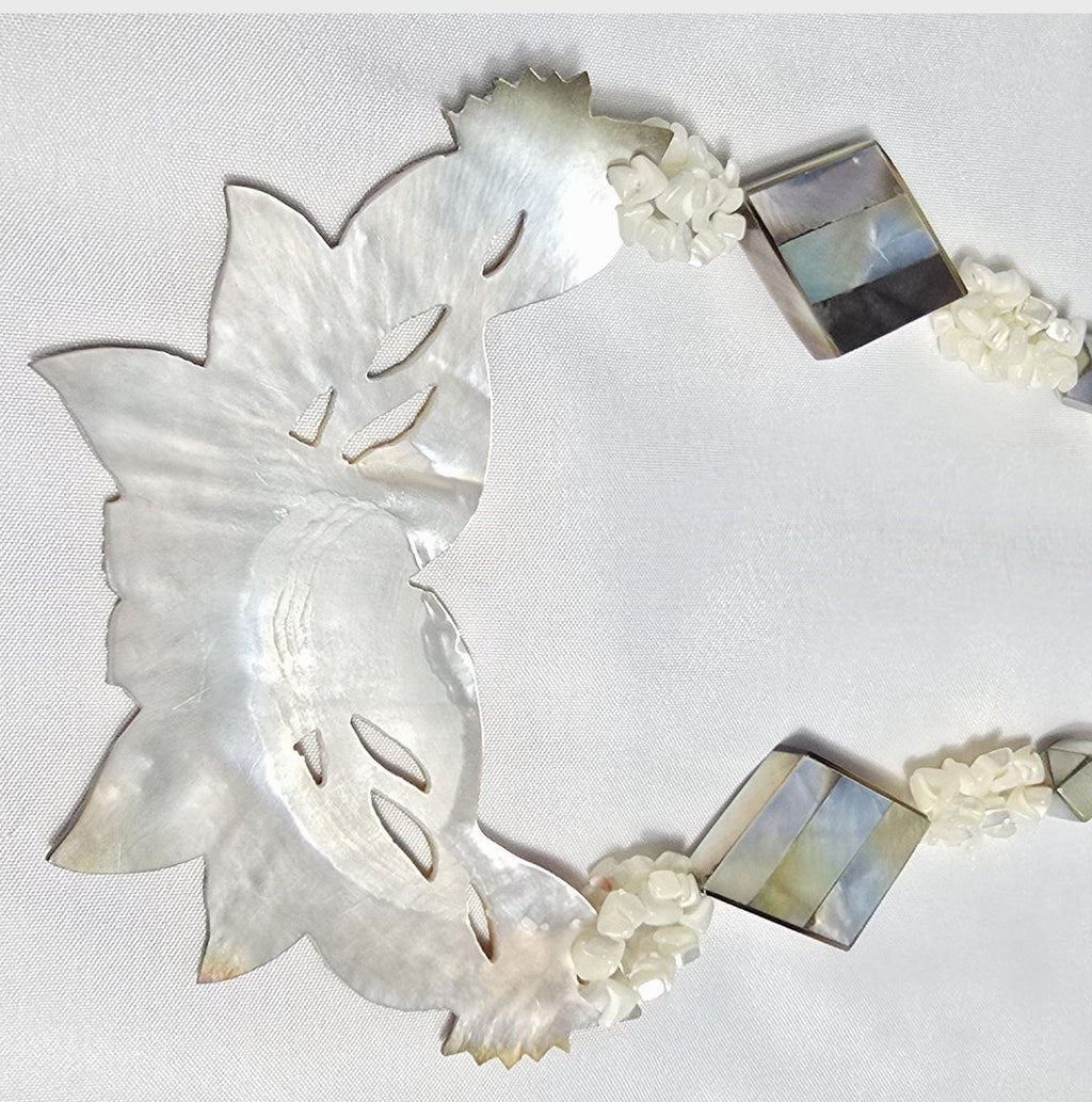 Natural Mother of Pearl Shell Boho Beachy Classic Statement Unique One of A Kind Chunky Necklace