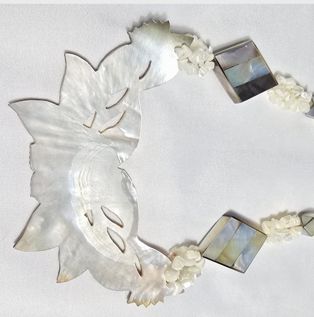 Natural Mother of Pearl Shell Boho Beachy Classic Statement Unique One of A Kind Chunky Necklace