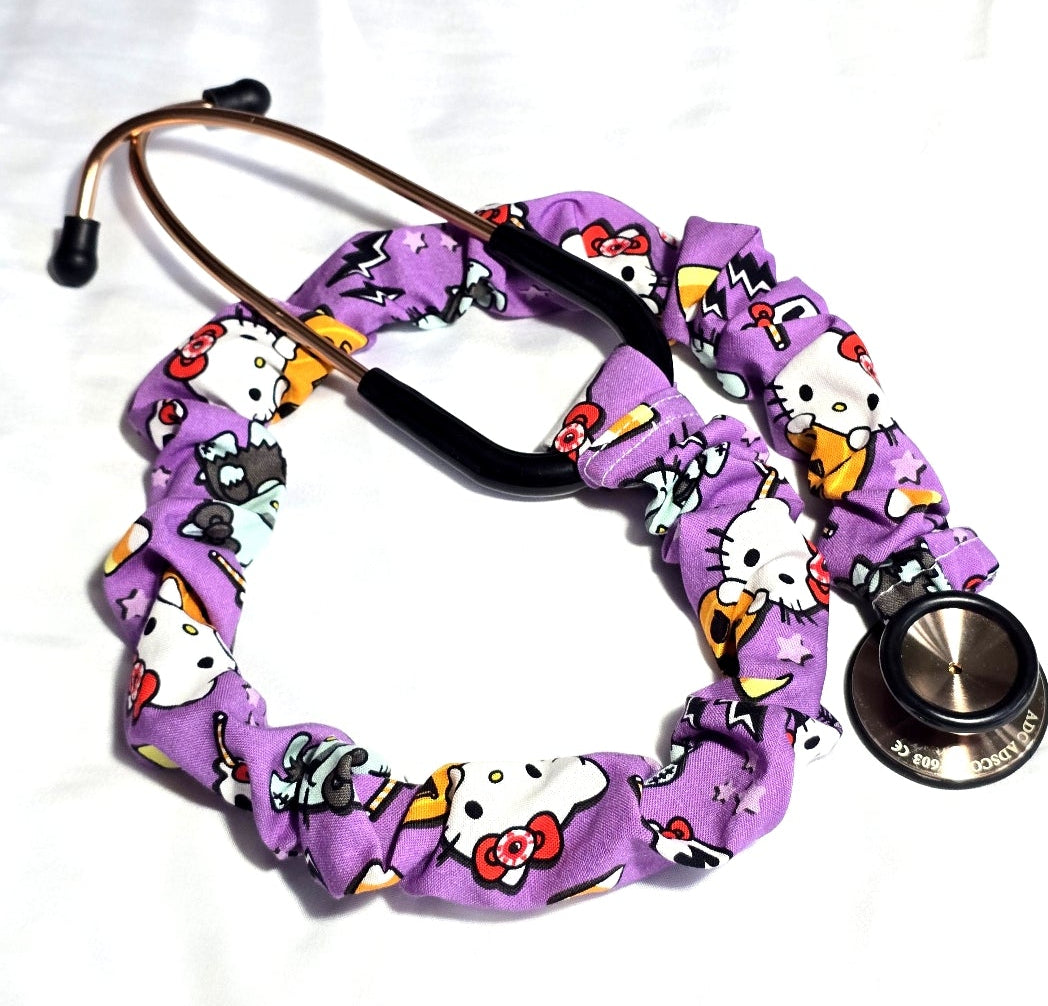 Handmade Purple Hello Kitty Halloween Stethoscope Sleeve Cover for Nurses Doctors and RTs: Washable Cotton Fun Cover