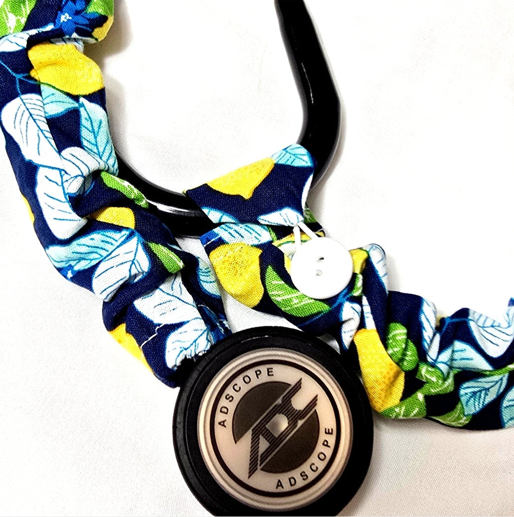 Handmade Blue Lemon Print  Stethoscope Sleeve: Washable Cotton Cover, Nurse's Doctor's RT'S gift