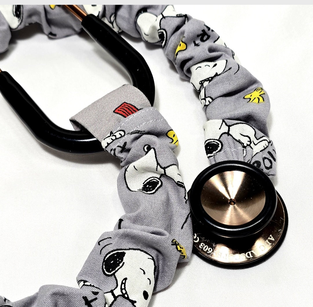 Handmade Gray Snoopy Peanuts Stethoscope Sleeve Cover- Cotton Accessory. Nurse's Doctor's RT'S gift