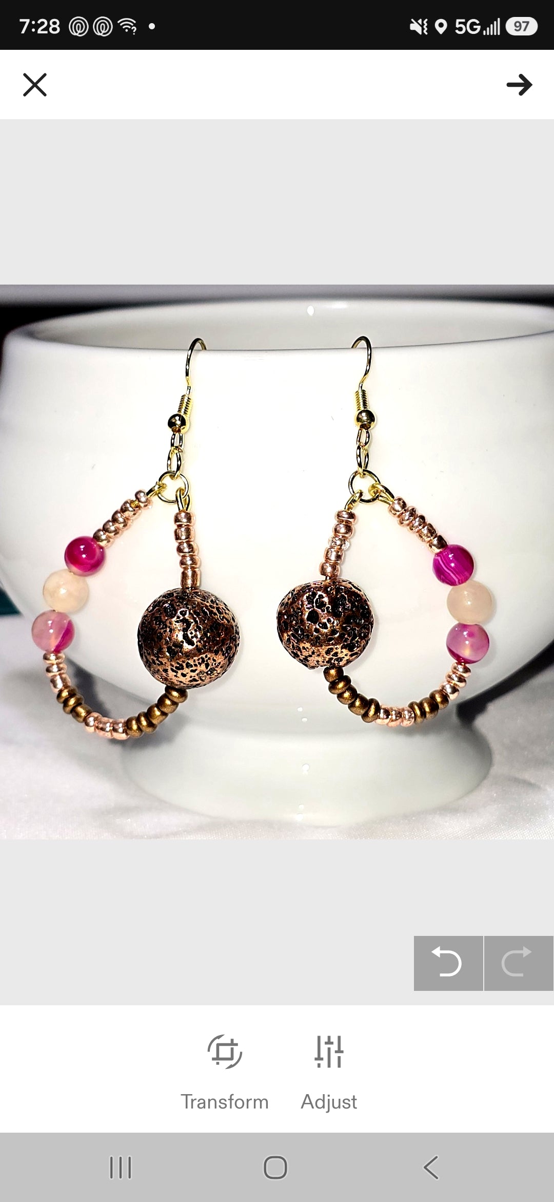 Handmade Bohemian Earthy Glass Seed Beaded Loop Earrings with Pink Agate and Adventurine Stones