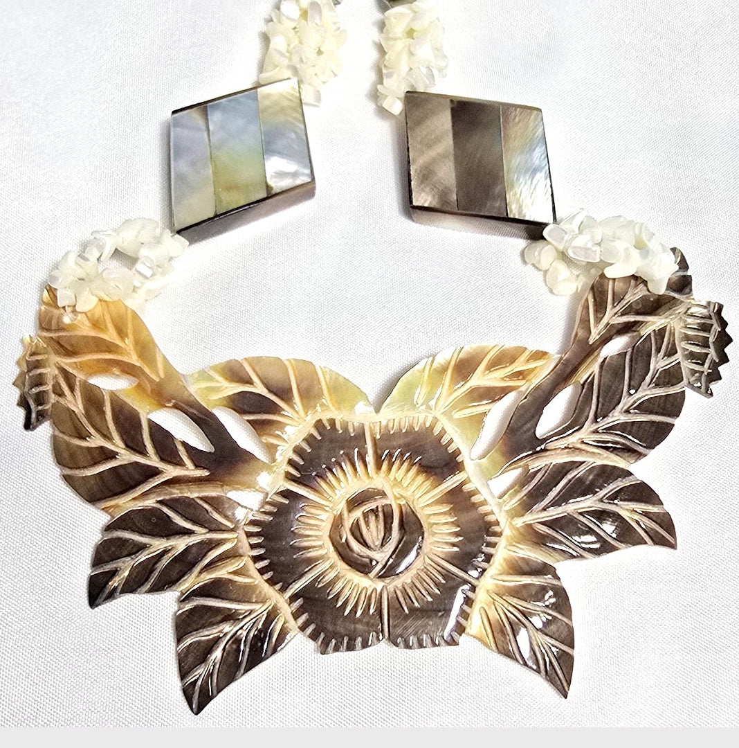 Natural Mother of Pearl Shell Boho Beachy Classic Statement Unique One of A Kind Chunky Necklace