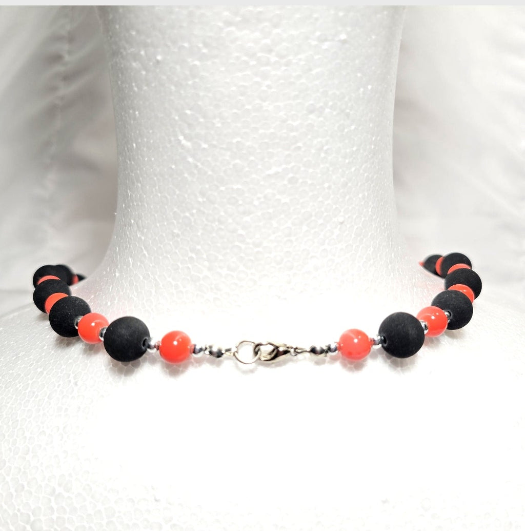 Black Opaque and orange glass beaded Retro Y2K Necklace