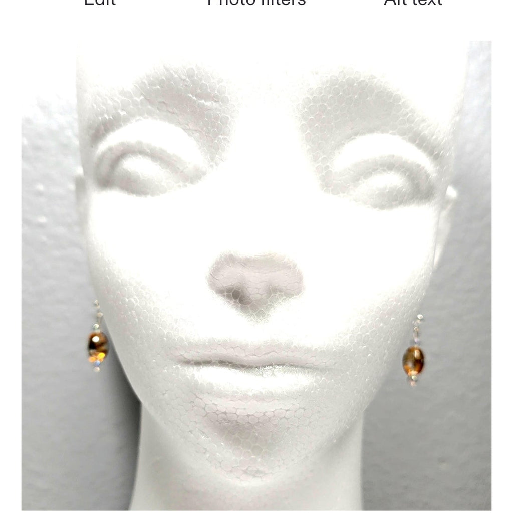 Handmade Handpainted Iridescent Amber Orange Murano Glass Drop Earrings