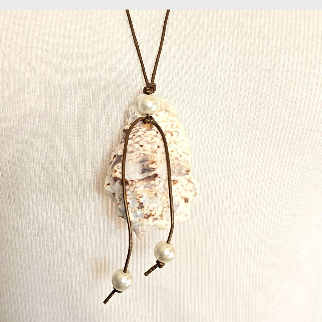 Handmade Natural Conch Shell Super Long Necklace Boho Beach Summer Staple Necklace