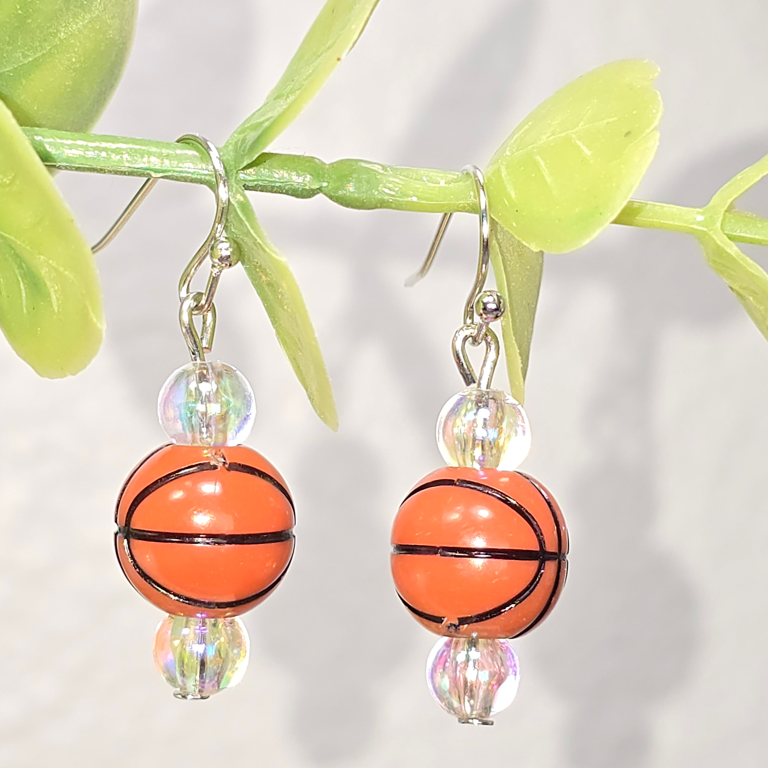 Basketball Acrylic Beaded Sporty Fahion Dangling Drop Earrings. Basketball player, fan, cheerleaders