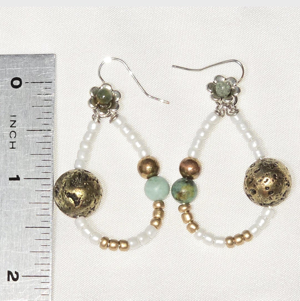 Bohemian Earthy Beaded Hoop Earrings with African Turquoise