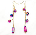 Handpainted Pink Murano Glass Drop Dangling Bohenian Artistic Earrings. One of a kind.