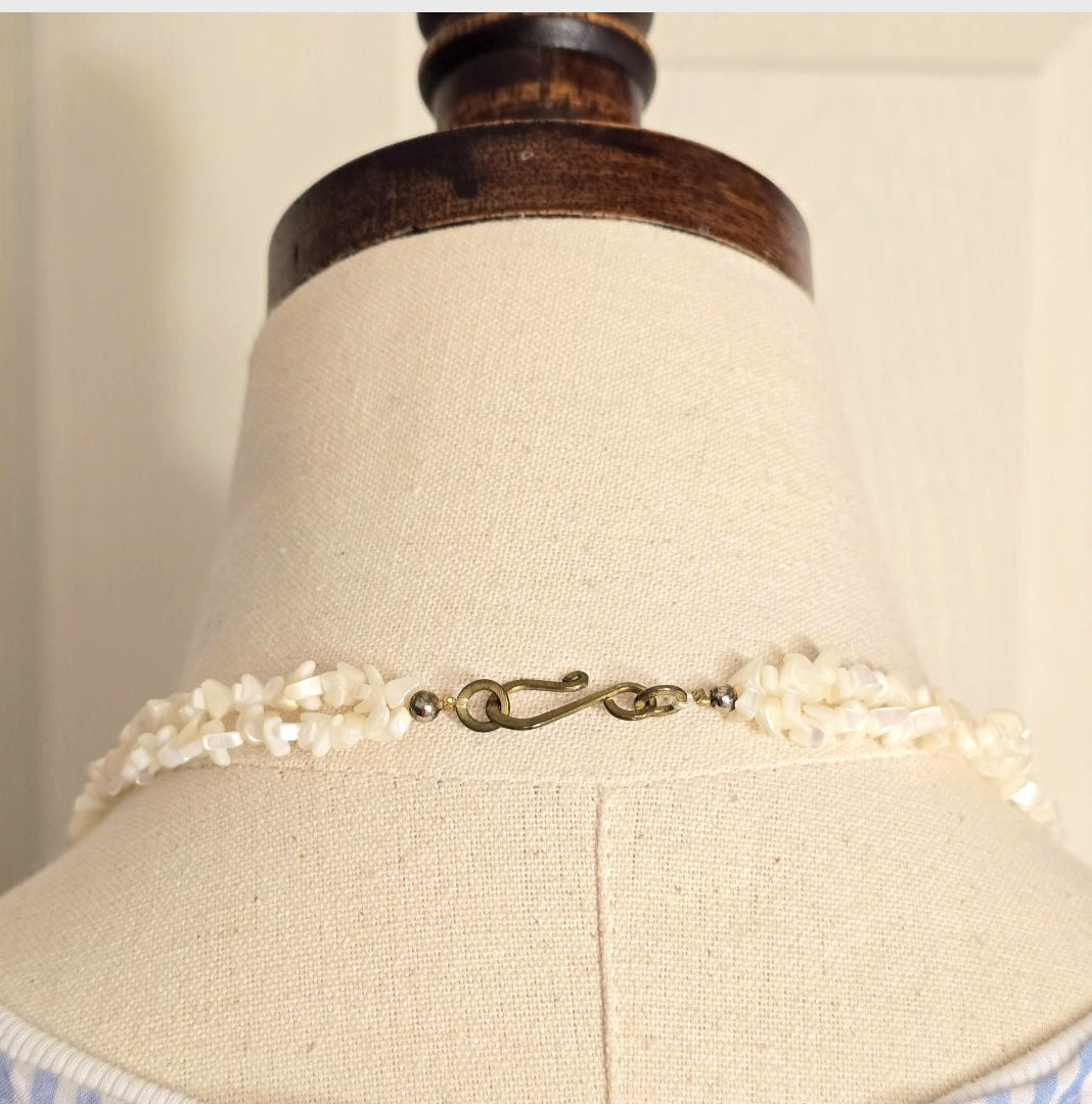 Natural Mother of Pearl Shell Boho Beachy Classic Statement Unique One of A Kind Chunky Necklace