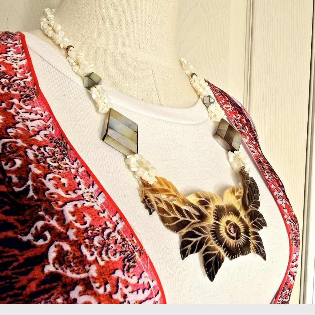 Natural Mother of Pearl Shell Boho Beachy Classic Statement Unique One of A Kind Chunky Necklace