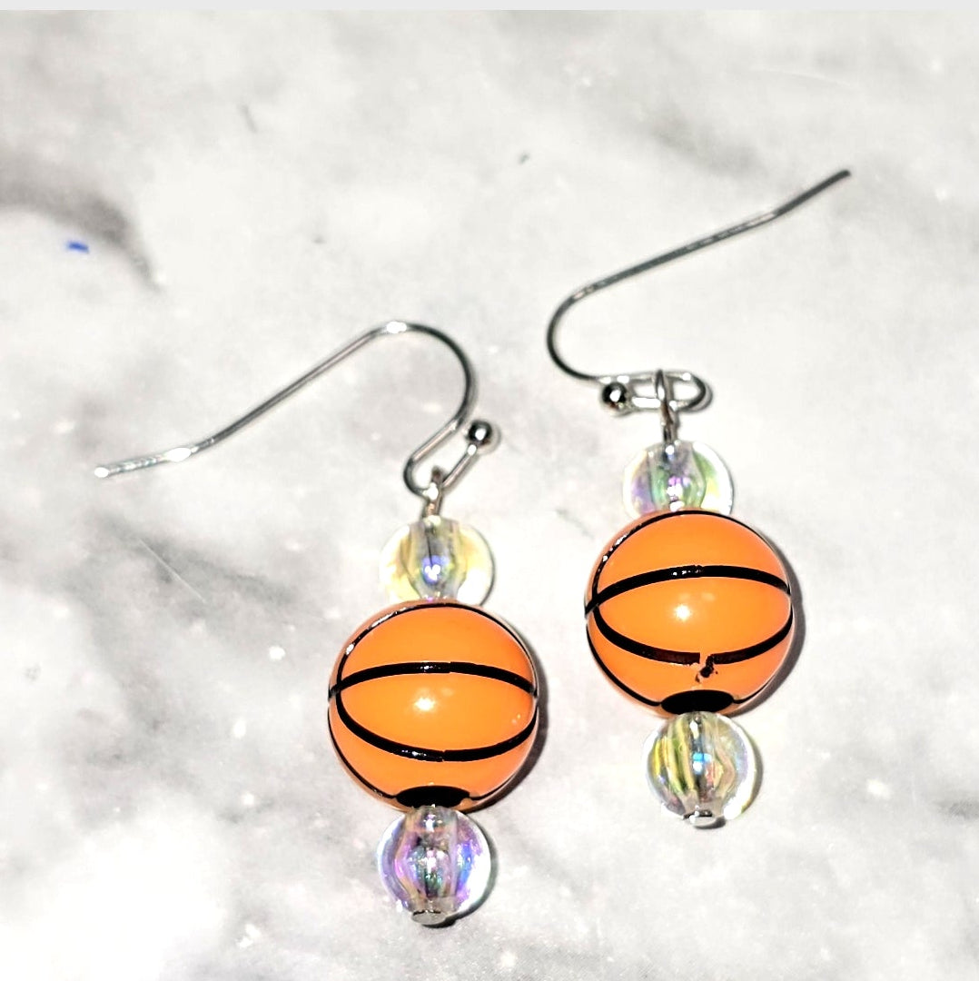 Basketball Acrylic Beaded Sporty Fahion Dangling Drop Earrings. Basketball player, fan, cheerleaders