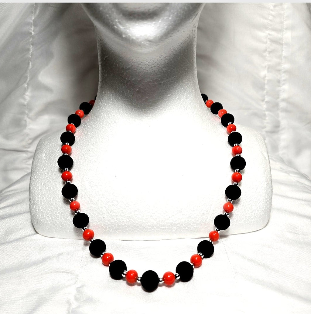Black Opaque and orange glass beaded Retro Y2K Necklace