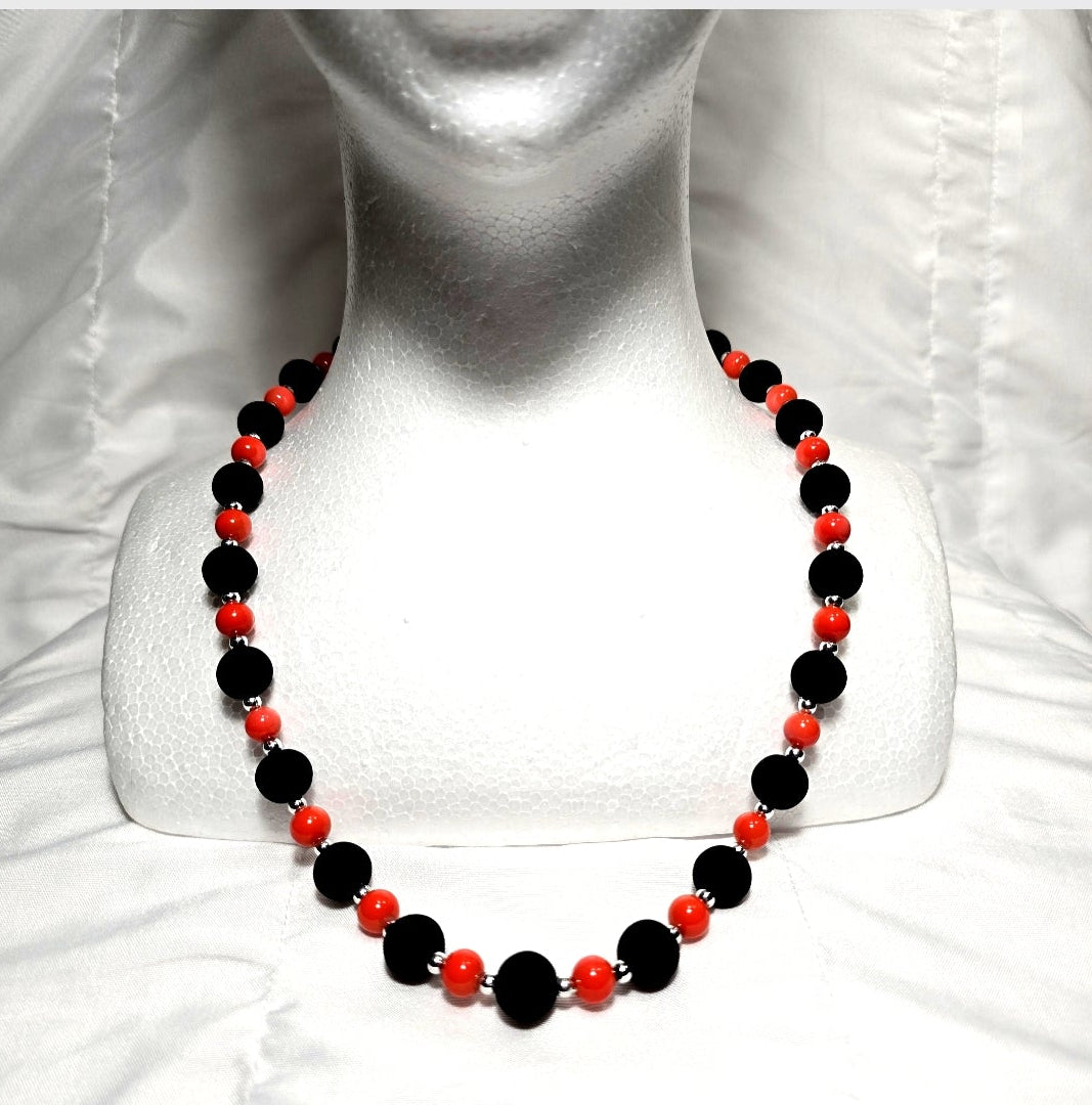 Black Opaque and orange glass beaded Retro Y2K Necklace