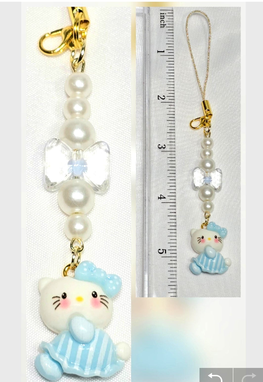 Whimsical Kawaii Hello Kitty Resin Pastel Blue Cute Girly Giftable Keychain or Phone Bag Charm