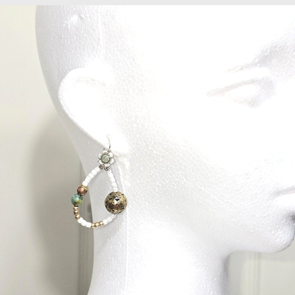 Bohemian Earthy Beaded Hoop Earrings with African Turquoise