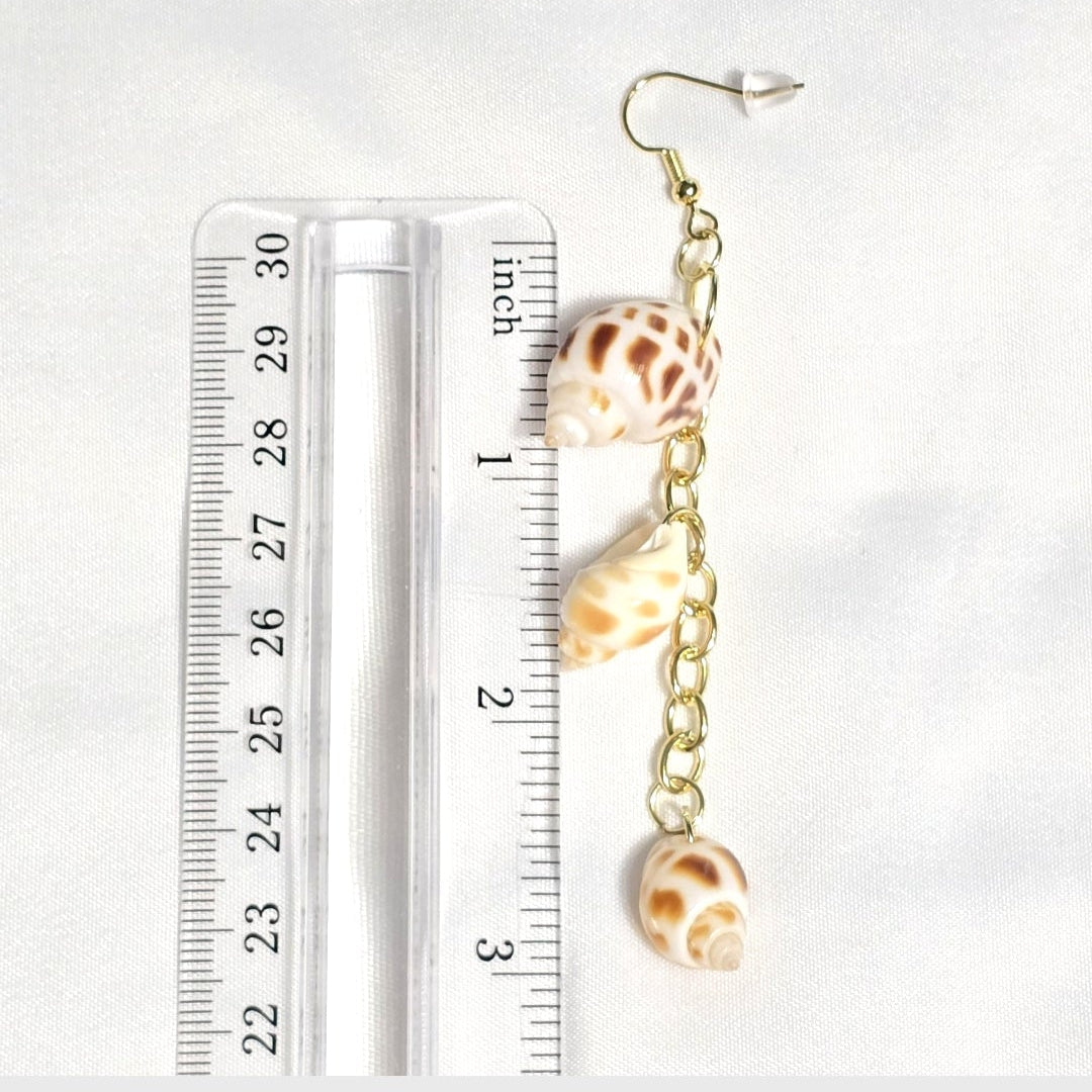 Natural shell earrings : coastal beach statement earrings with gold plated hooks and chains