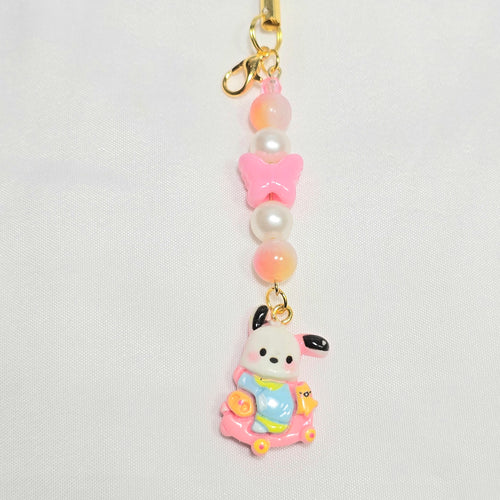 Cute Pink Pochacco Kawaii Beaded Key Chain or Phone Charm