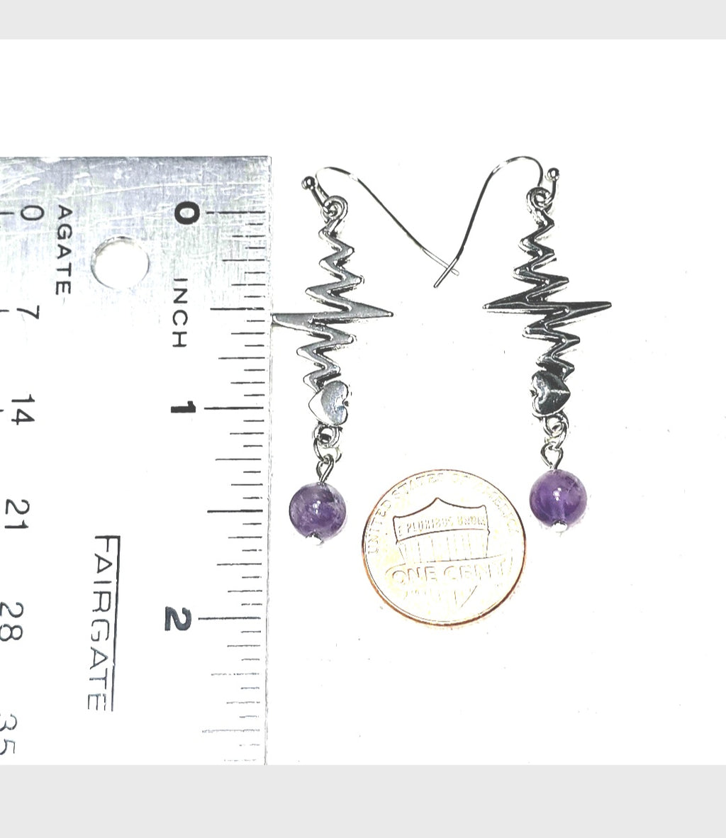 Nurse's Gift. Healthcare Professionals:  Amethyst Dangling Earrings. Heartbeat  EKG, Stethoscope