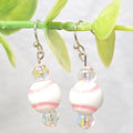 Pink Baseball Acrylic Beaded Sporty Fashion Dangling Drop Earrings. Baseball player, fan, cheerleaders , mom